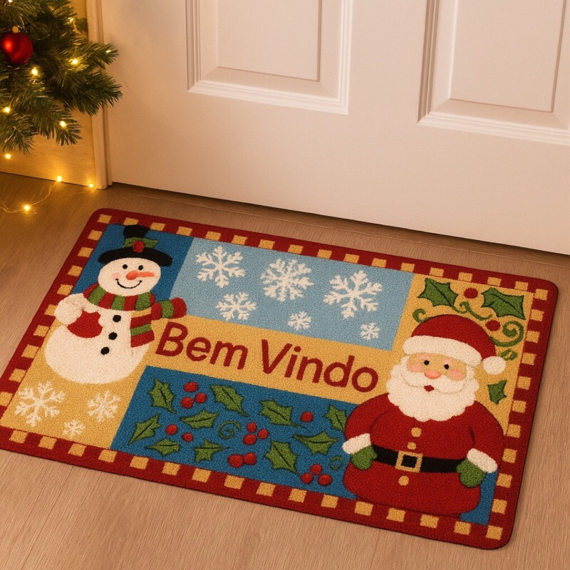 Tapete Porta Boucle Natalino 60x40 Decorativo Enfeite Natal