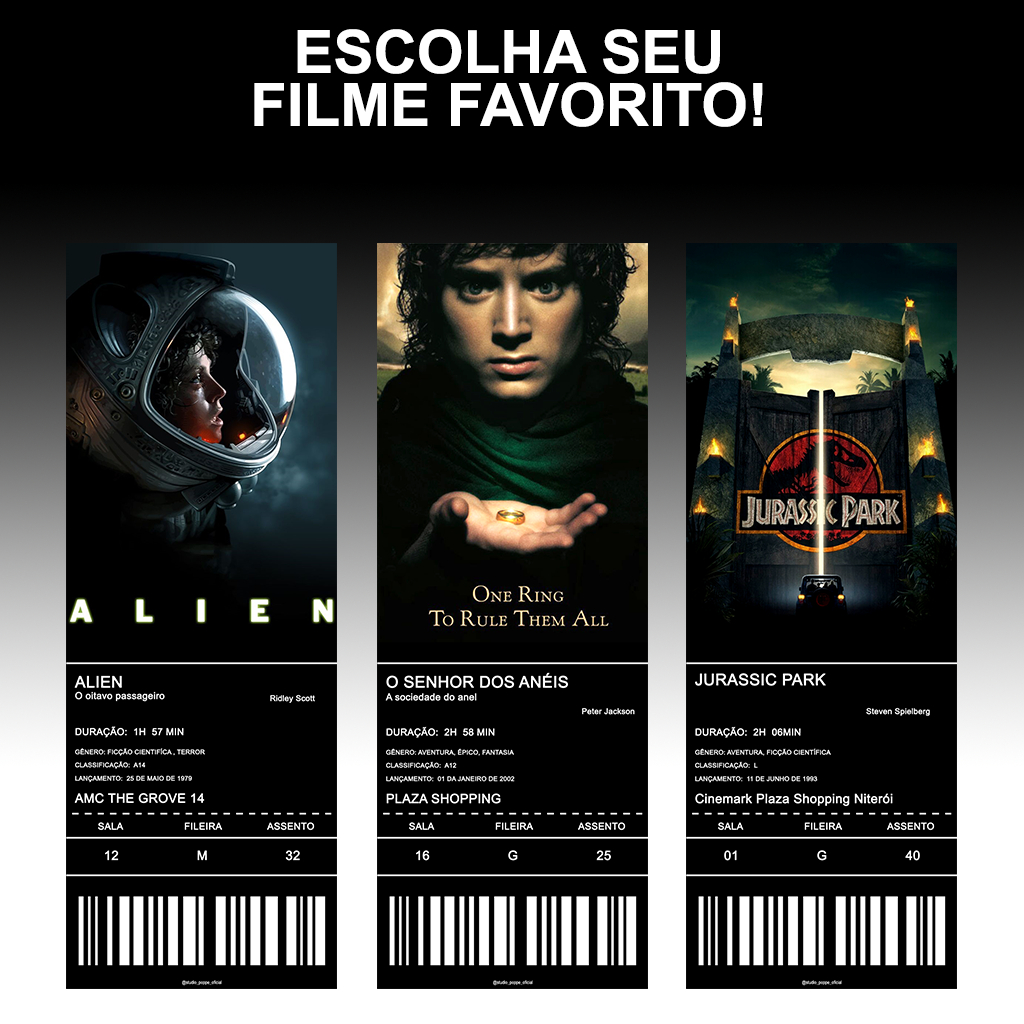 Ingresso Personalizado Colecionável de Filmes – Escolha o Seu