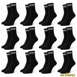kit com 24 pares meia SPORT PRETA 100% algodão grossa alta qualidade cano alto