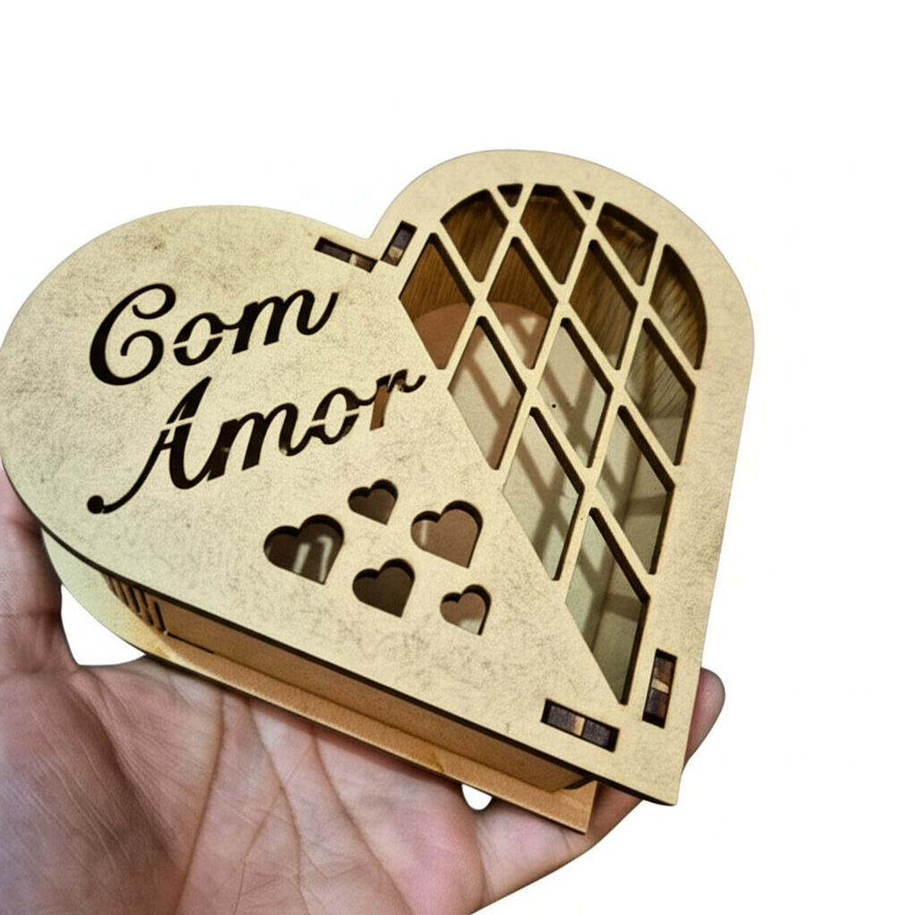 Caixa Coração em MDF para Presente Kit 10 Unidades - Ideal para Bombom e Lembrancinhas (Com Amor)