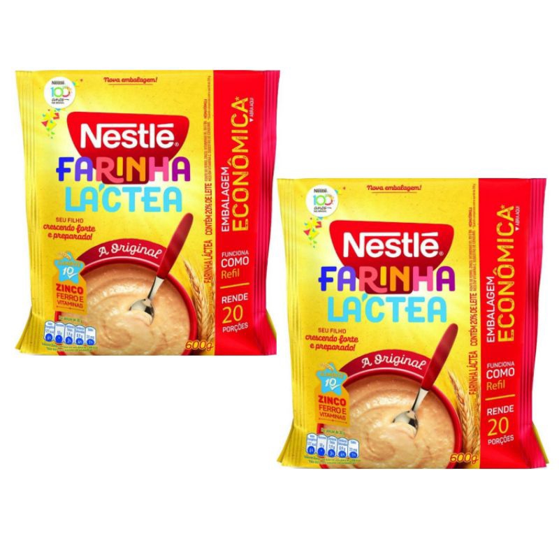 Kit 2 Pc farinha láctea Nestlé 600g embalagem econômica.