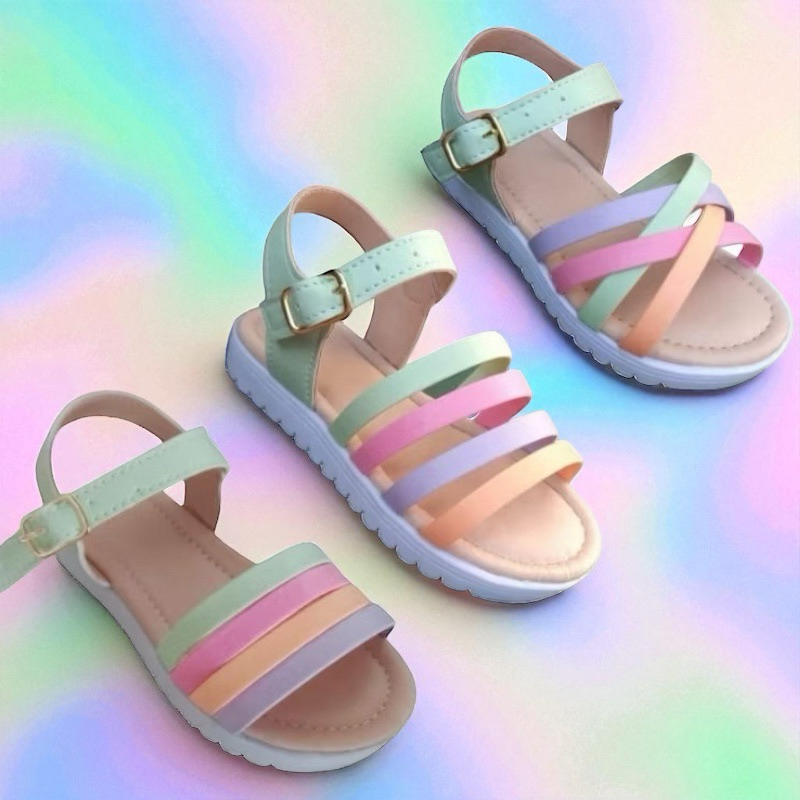REF: 0038 Sandália Infantil De Tira Coloridas em Oferta na Shopee