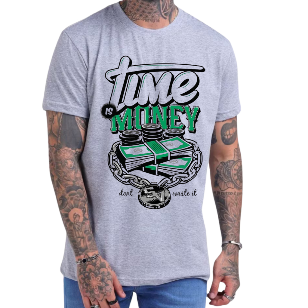 Camiseta Masculina Premium Time Is Money Tempo É Dinheiro Camisa Estampada 100% Algodão Malha 30.1