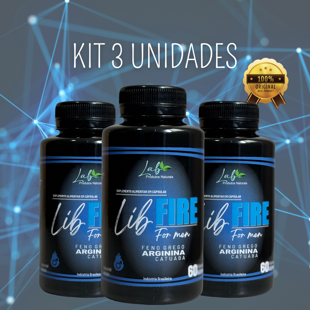 LibFire Masculino- Arginina + Feno Grego + Catuaba - Suplemento Alimentar - Kit 3