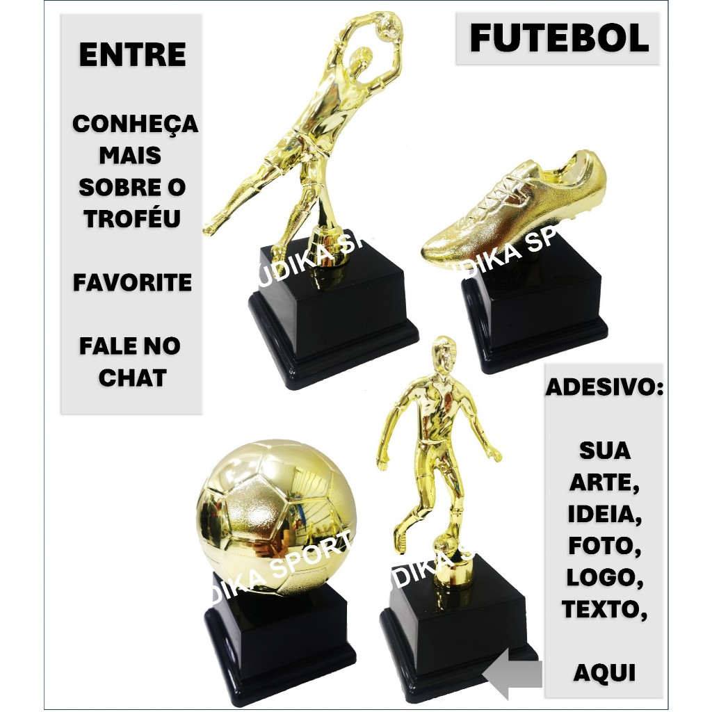 Troféu Futebol 4 Opções Ouro BV4 {Personalizo} Jogador17cm/ Chuteira10cm/ BolaOuro12cm/ Goleiro17cm