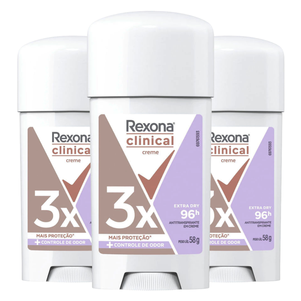 Kit 3 Desodorante Feminino Rexona Clinical Extra Dry Creme Antitranspirante 96h 3x mais 58g Original em Oferta na Shopee