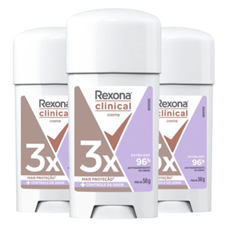 Kit 3 Desodorante Feminino Rexona Clinical Extra Dry Creme Antitranspirante 96h 3x mais 58g Original em Oferta na Shopee