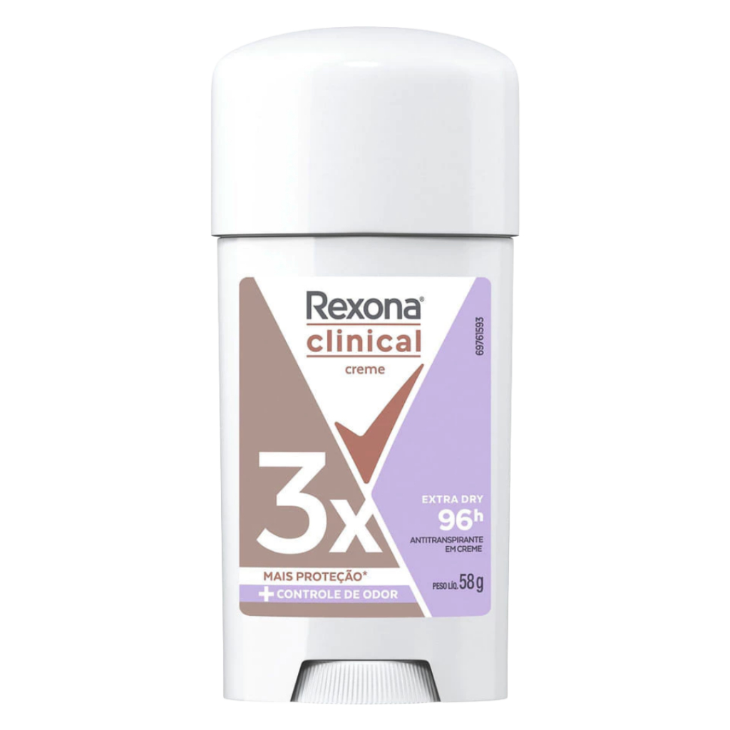 Desodorante Antitranspirante Rexona Clinical Extra Dry Creme Feminino 96h 3x + Proteção 58g Original