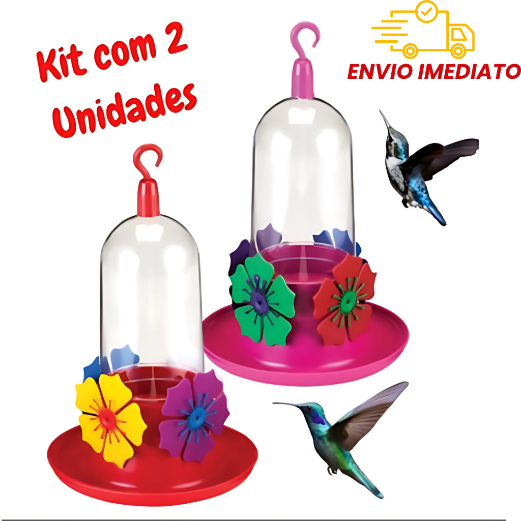 Bebedouro Para Pássaros Beija-flor Grande Poleiro 290 Ml Colorido