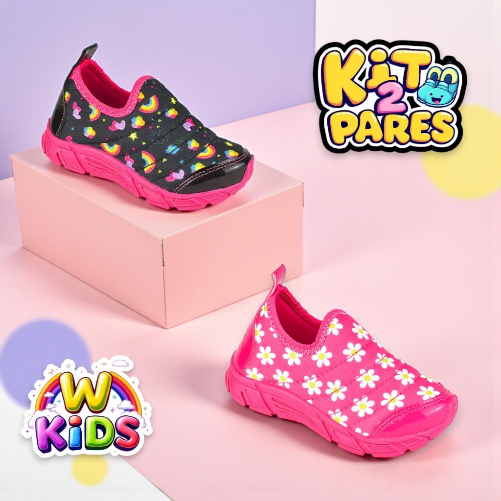 Kit 2 Tênis Infantil Feminino Menina Escolar Calce Fácil 20 ao 34