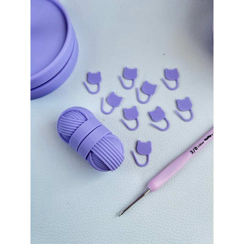 Porta Marcadores de Ponto  crochê Mini Novelo + 20 marcador de ponto de gatinho para Crocheteiras