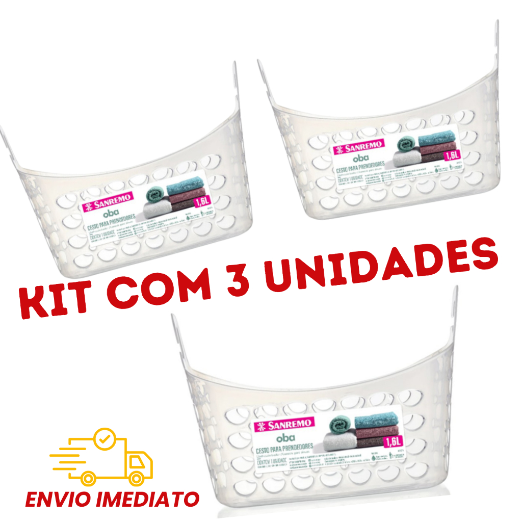 Cesto Para Pregadores Prendedores Roupa Varal Plástico Sanremo 1,6l Kit 3Uni
