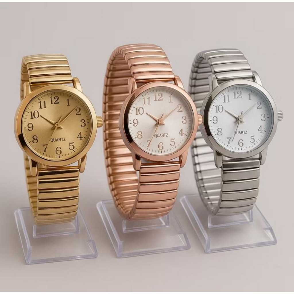 Relógio Quartz de Pulso Feminino Pulseira Elástica analógico prata preto dourado rose Moda Blogueira