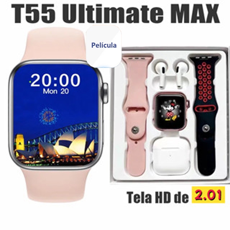 2025 T55 Pro Max Smart Watch Com 4 Earbuds Set Hot-sale 2 Alças Bluetooth Chamada De Papel De Parede Personalizado em Oferta na Shopee