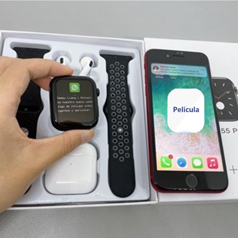 Smartwatch T55 Pro Max 2 em 1 c/ Fone Bluetooth - Monitor Cardíaco HD em Oferta na Shopee