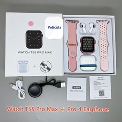 T55 Pro Max Smart Watch Com 4 Earbuds Set Hot-sale 2 Alças Bluetooth Chamada De Papel De Parede Personalizado
