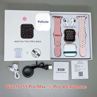 T55 Pro Max Smart Watch Com 4 Earbuds Set Hot-sale 2 Alças Bluetooth Chamada De Papel De …