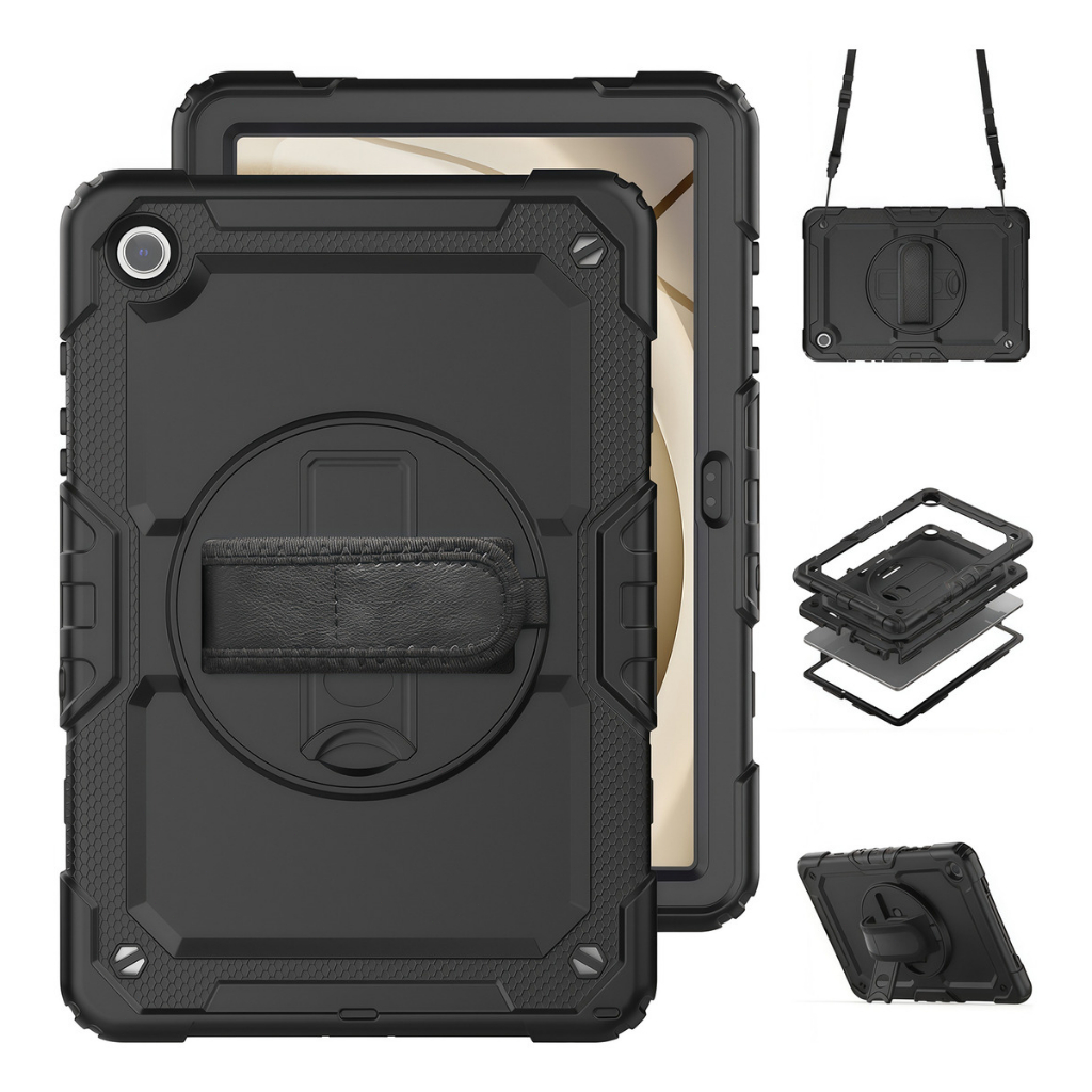 Capa Protetora 3 em 1 p/ Samsung Tab S6 Lite / Tab A9 Plus – Anti Queda c/ Suporte 360°, Alça Ombro e Porta Caneta