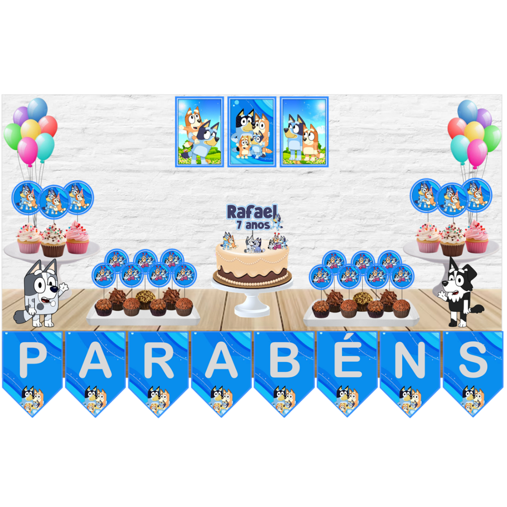 KIT FESTA SÓ UM BOLINHO – BLUEY - ANIVERSÁRIO - FESTAS - DECORAÇÃO - PAPEL DE PAREDE - ENFEITES em Oferta na Shopee
