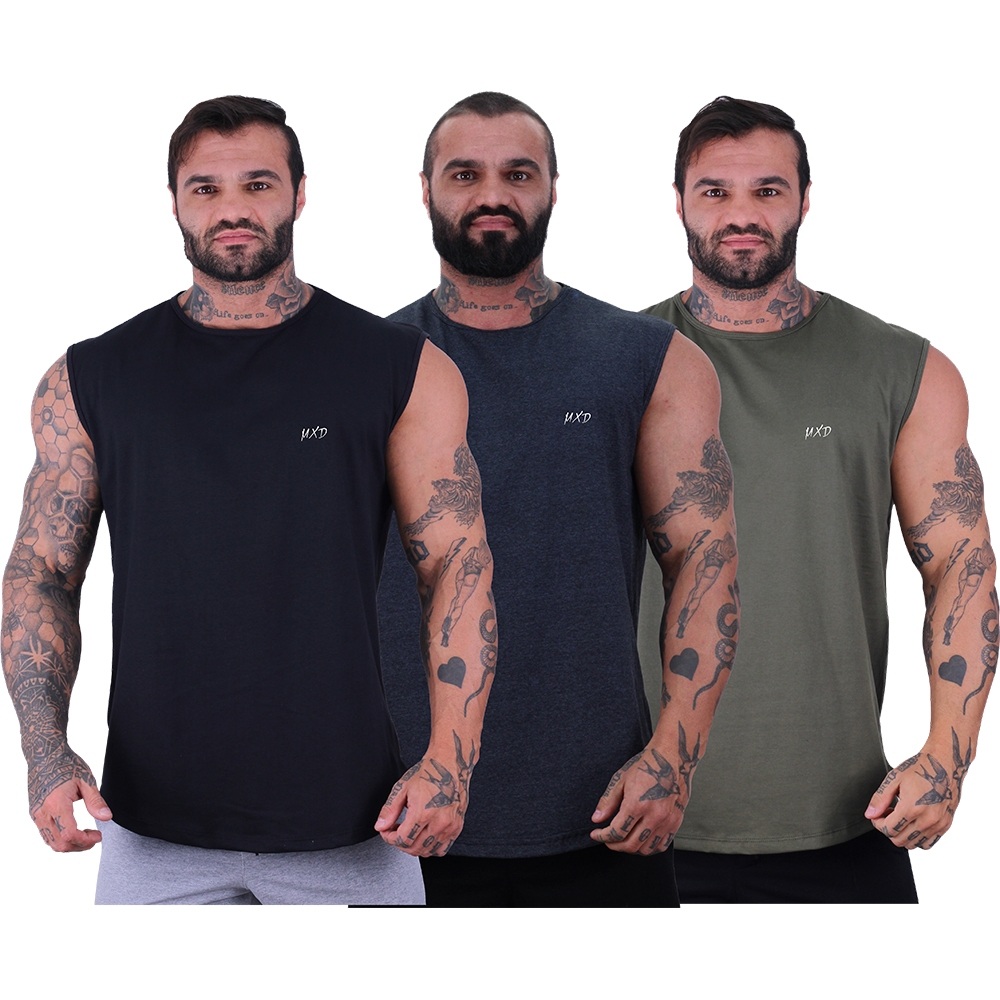 Kit 3 Regata Machão Longline Estilo Básico Grife MXD Conceit