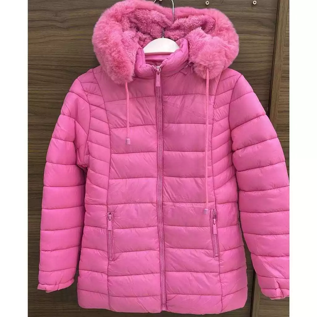 Promoção! Jaqueta Nylon Parka Infantil Feminina Com Capuz Forrada Pelinho Inverno