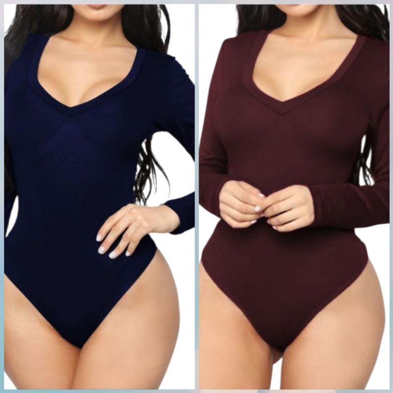 Combo Promo 2 Body Manga Longa Gola V Exclusivo Lançamento Blusa Feminina
