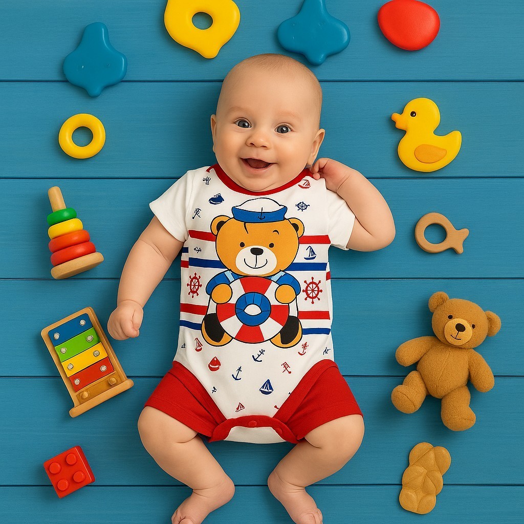 Macacão Bebê Ursinho Marinheiro Algodão Infantil  RN Roupa Confortável Fofinha