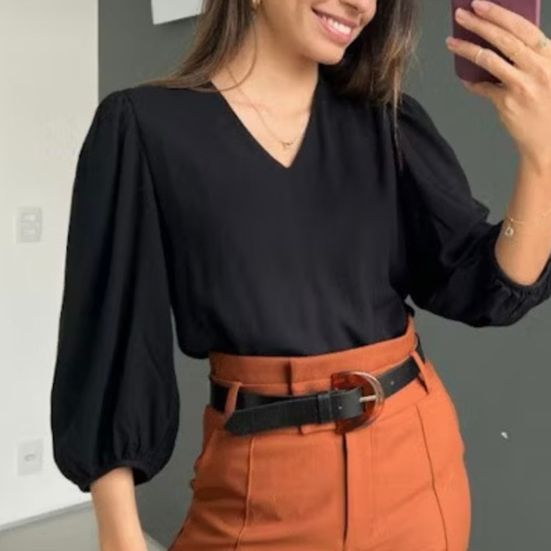 Blusa Feminina Manga 3/4 Novas Cores Verão Em Tecido Crepe Social Elegante Moda Evangélica