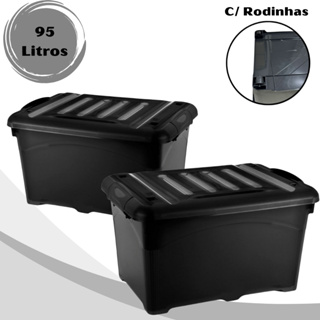 1 ou 2 Caixas Organizadoras 95L Preta Reforçada Com Trava e Rodinhas - Container em Oferta na Shopee