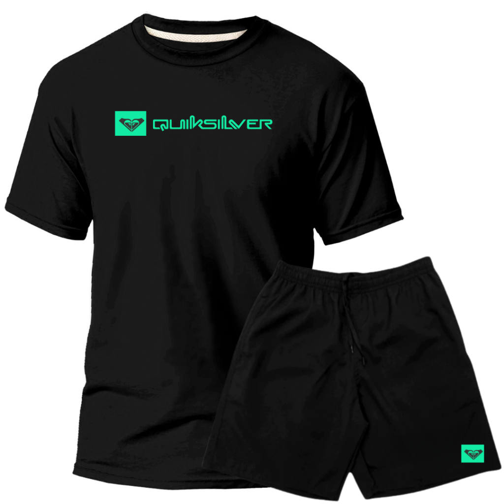 Kit Conjunto Quiksilver Coração Camiseta Algodão Short Tectel Novo Lançamento