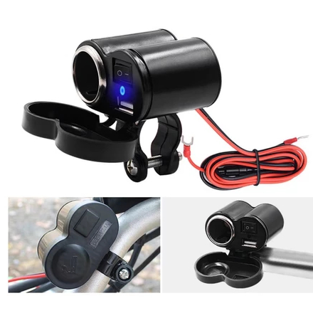 Carregador De Celular Usb Turbo Para Moto com Interruptor e Suporte de Guidão