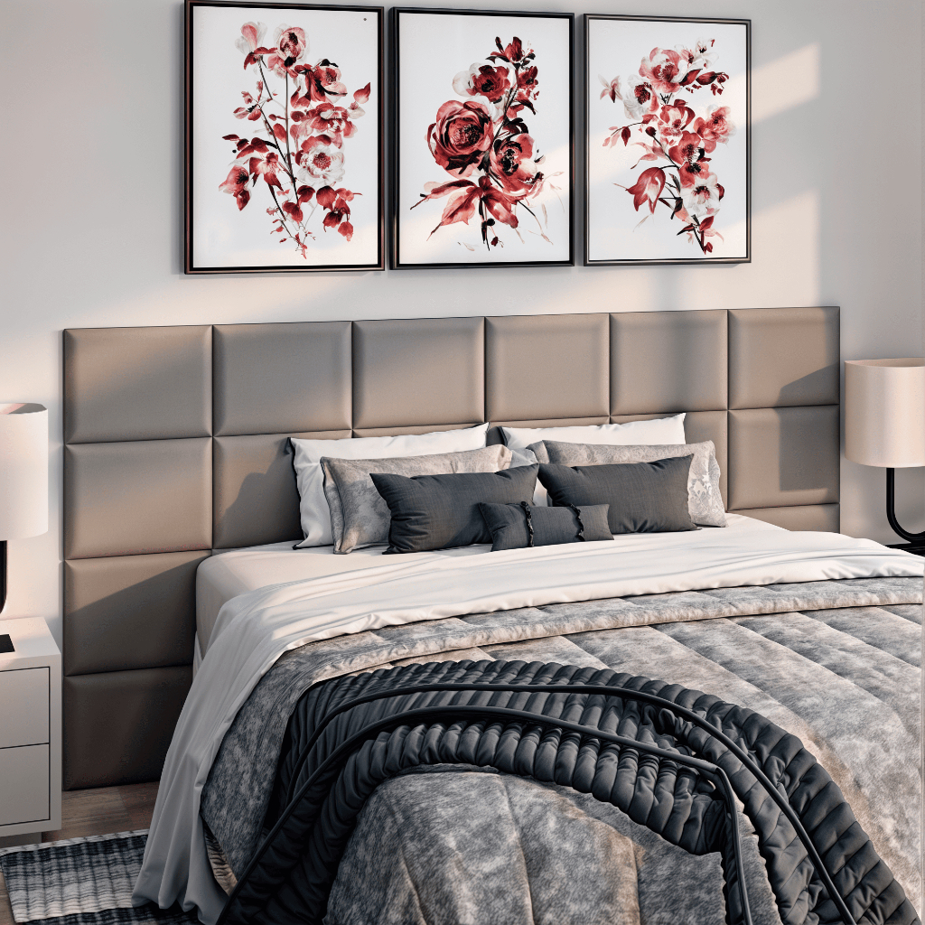 Detalhes do Kit Completo Cabeceira Estofada Adesiva em Modulos 40X30 para Cama de Solteiro Casal Queen King