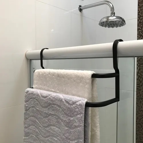 Porta Toalhas Duplo Suporte Toalheiro Para Box Preto Fosco 50cm