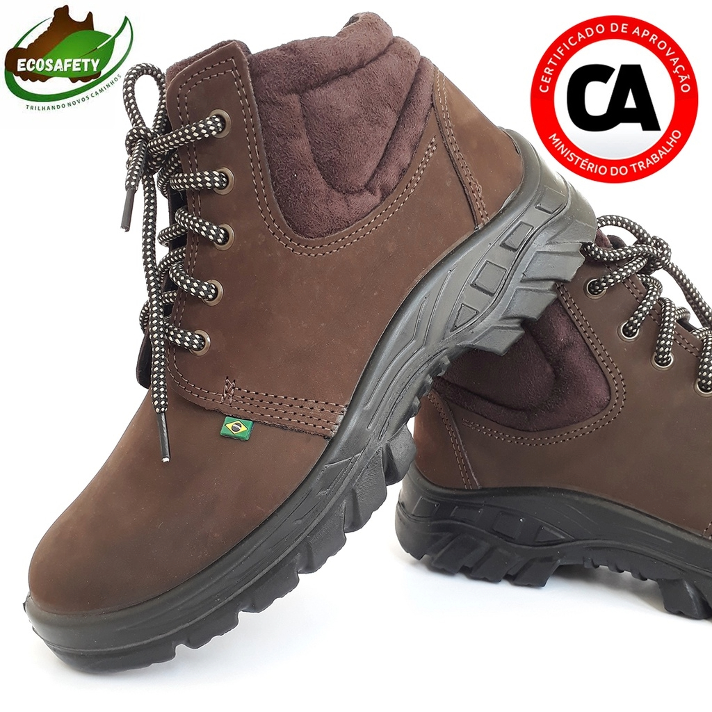 Botina em Couro Nobuck para Trabalho com Bico de Pvc e CA Ecosafety