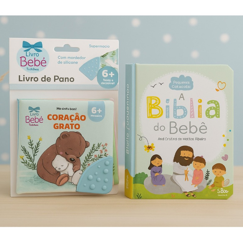 KIT 2 livros Bíblia do Bebê + livro de pano coração grato- A Biblia do Bebê - Livro Infantil Biblico Cristão Ilustrado