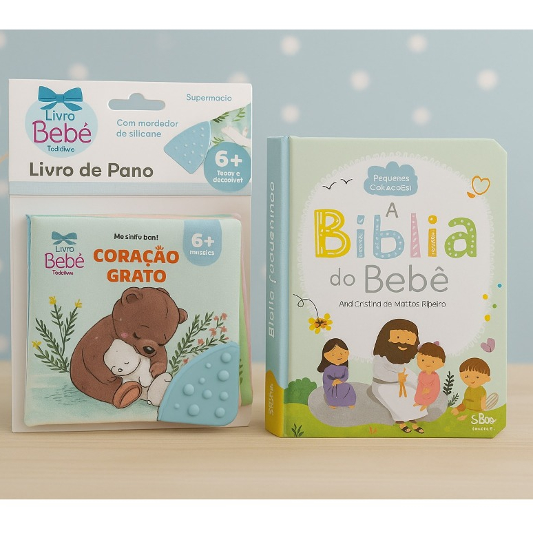 KIT 2 livros Bíblia do Bebê  + livro de pano coração grato