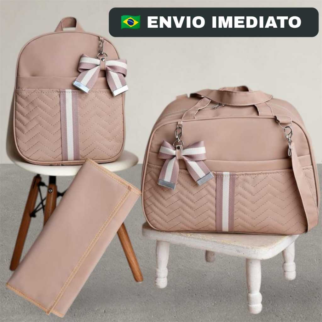 bolsa maternidade com faixa 3 peças luxo mala grande mochila e trocador para bebê menina e menino