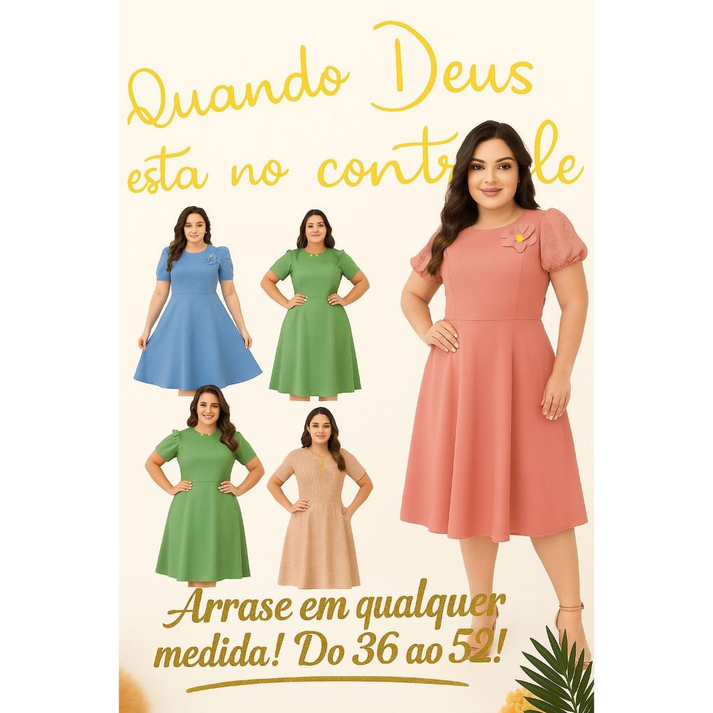 Vestido Feminino Moda Evangélica Mais vendidos tons Pasteis Plus Size Rodado soltinho Midi Elegante Manga Princesa Flôrr
