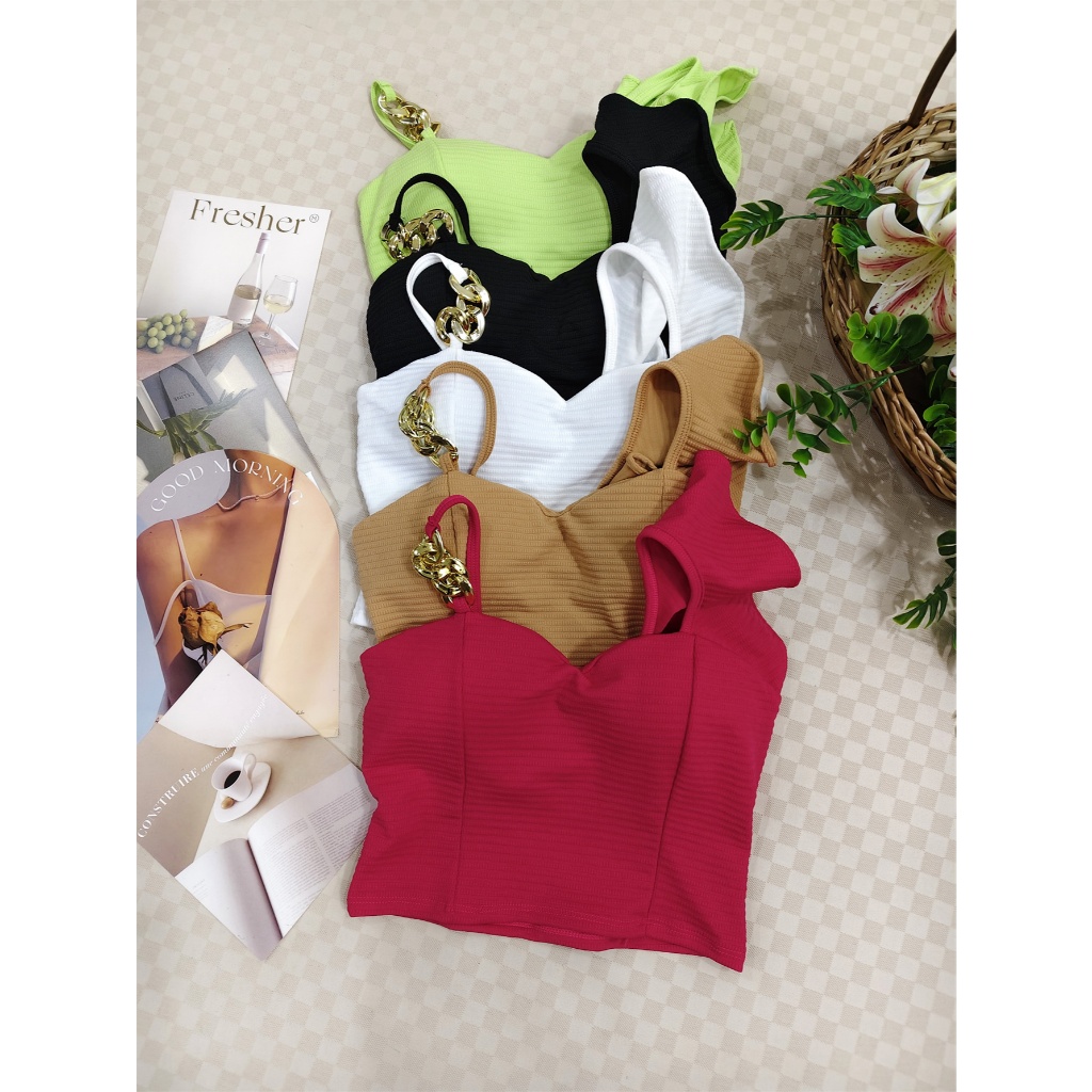 Kit 2 peça cropped ombro babado com bojo Moda Feminina 5 cores aleatório 2 peça tamanho uinco veste 36-42
