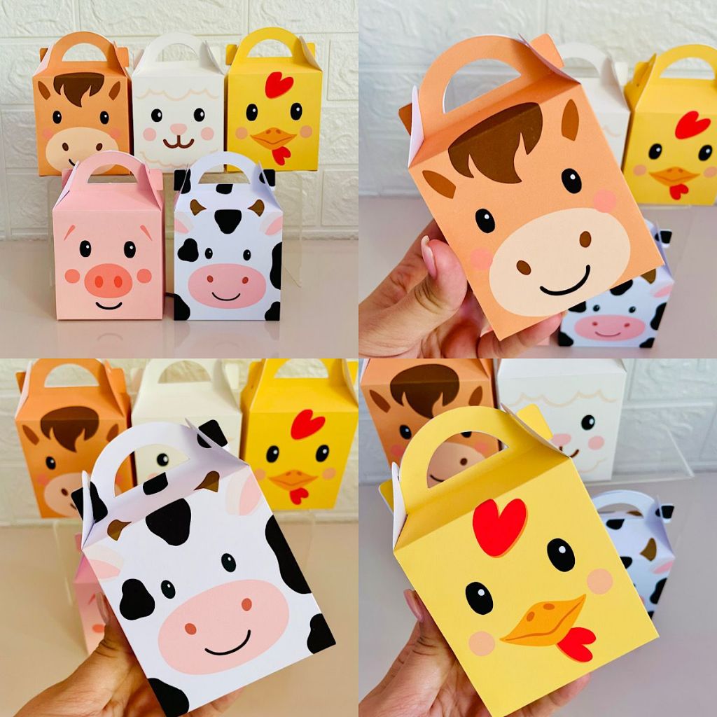 Maletinha personalizada fazendinha, maletinha animais fazendinha, caixinha festa infantil  (pegue e monte) em Oferta na Shopee