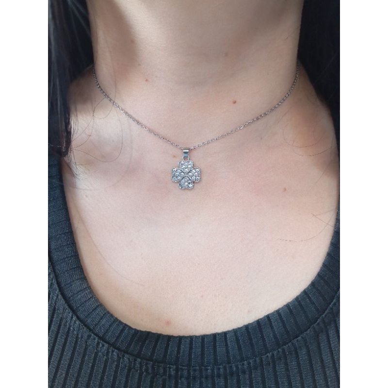 colar feminino corrente aço inoxidável pingente trevo cravejado
