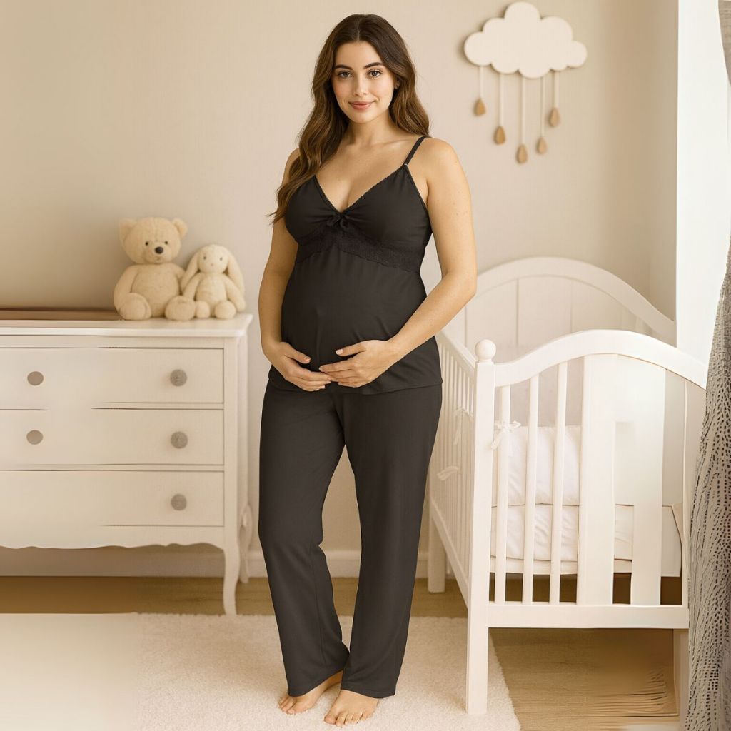 Pijama Baby Doll Amamentação Renda e CALÇA LONGA + BLUSA Alca Click abre fácil Reforçada Maternidade em Oferta na Shopee