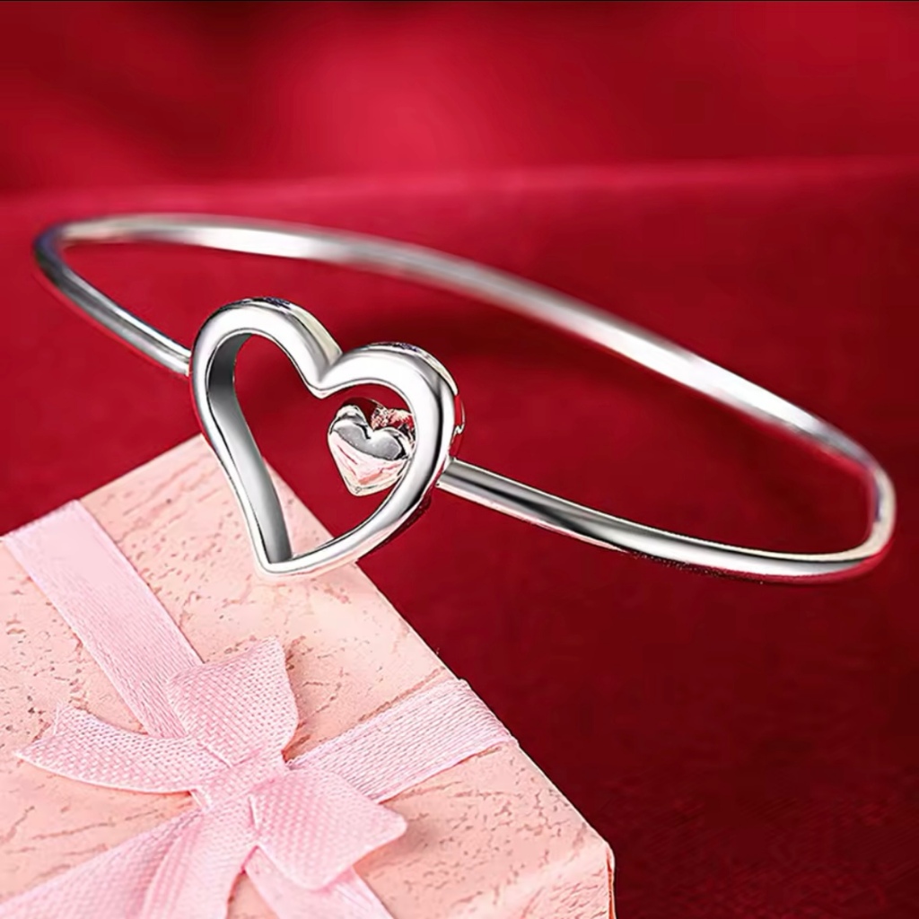 PRESENTE PULSEIRA BRACELETE EM PRATA 925 ESTERLINA CORAÇÃO JOIAS FINAS LUXO - AJUSTÁVEL