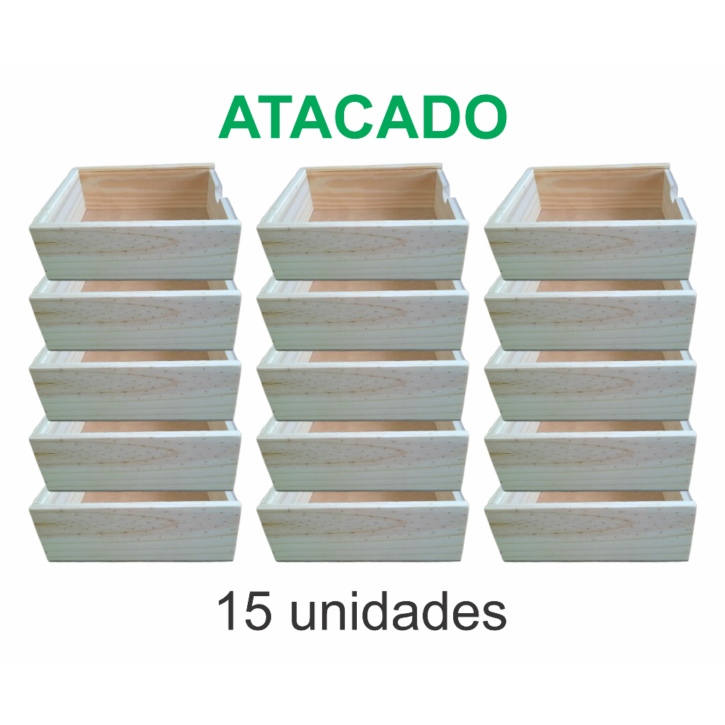 KIT 15un - Caixa Alabama para Fotografia - 18x13x7cm - Pinus com tampa transparente em Oferta na Shopee