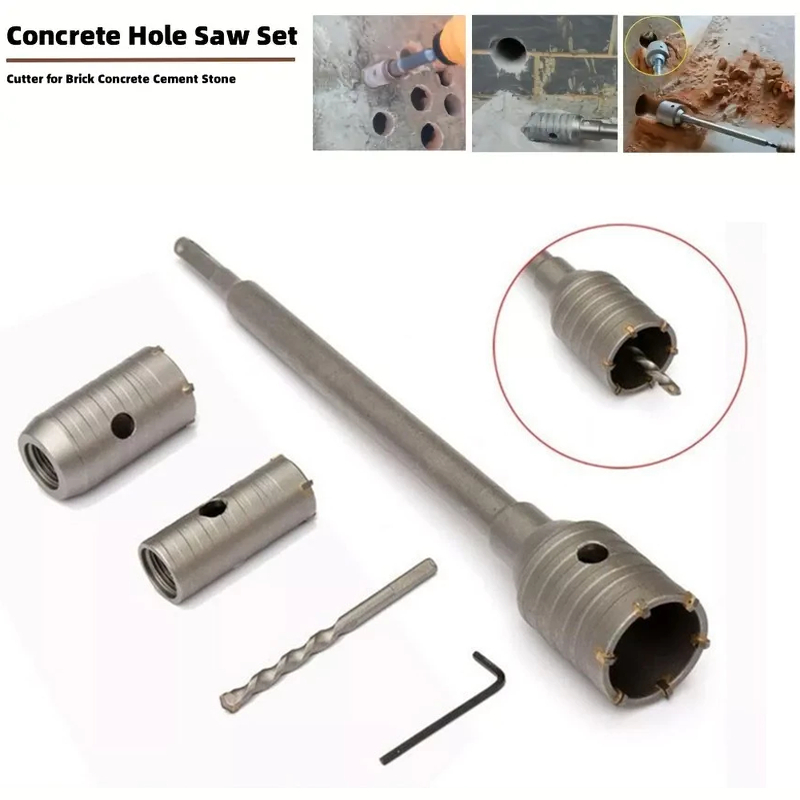 Kit Jogo Serra Copo 30 40 50 Mm Concreto Alvenaria Haste Sds Plus P/ Furadeira e Martelete