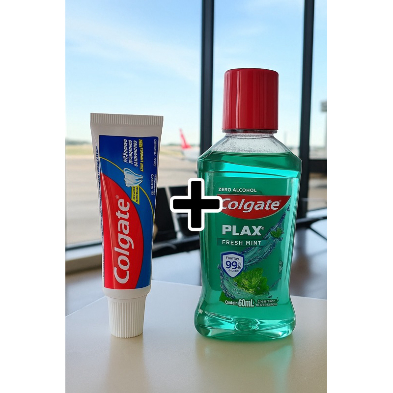 Kit 1 Pasta Dental Colgate Anticárie 30g + 1 Enxaguante Bucal Colgate Plax 60ML Bolsa viagem trabalho fácil carregar