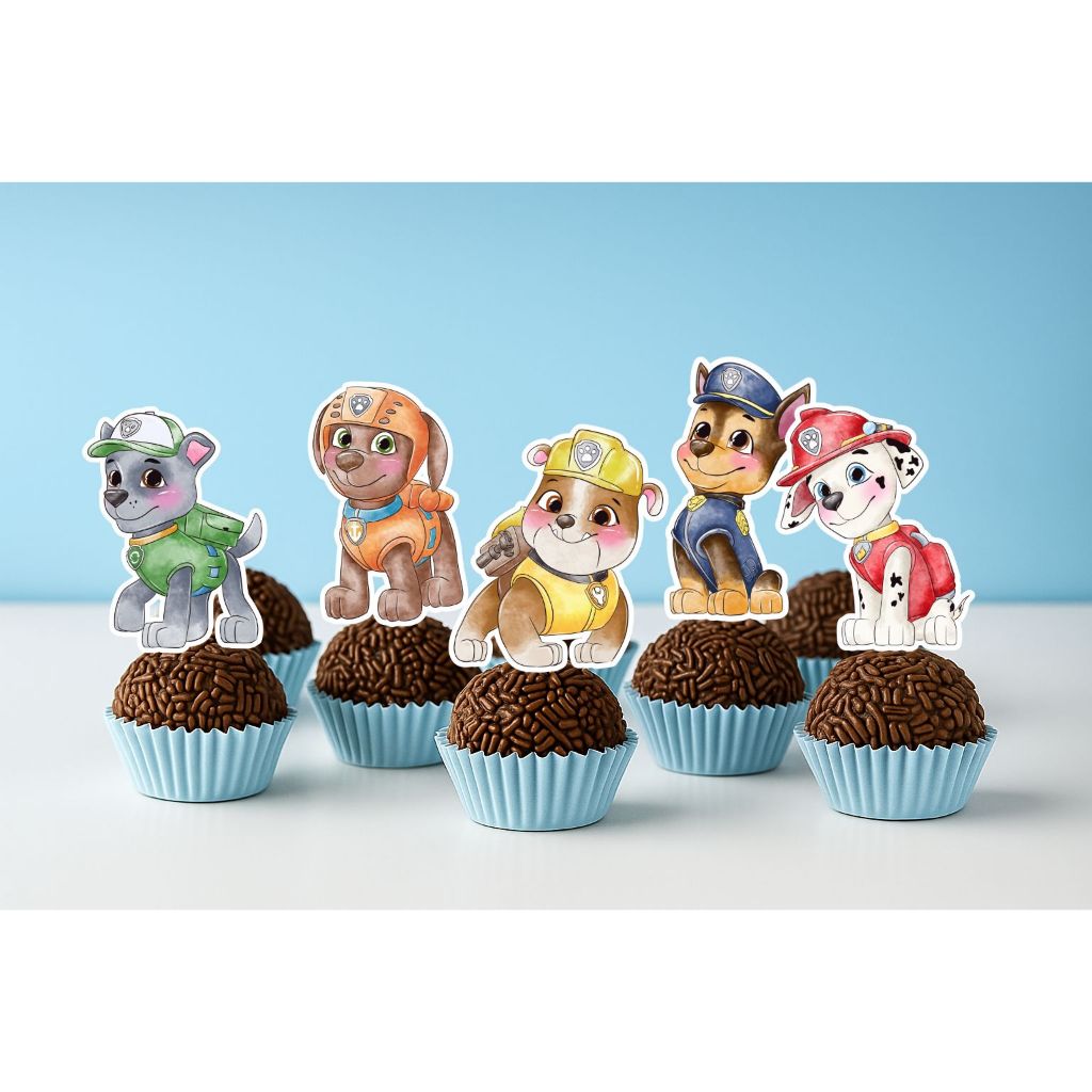 20/30/50 Toppers para Doces Patrulha Canina Aquarela 4cm PRONTO PRA USAR