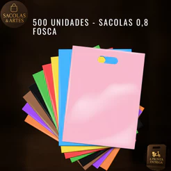 500 Uni Sacolas Plásticas - 16x22 / 20x30 / 30x40 - Boca de Palhaço / Alça Vazada