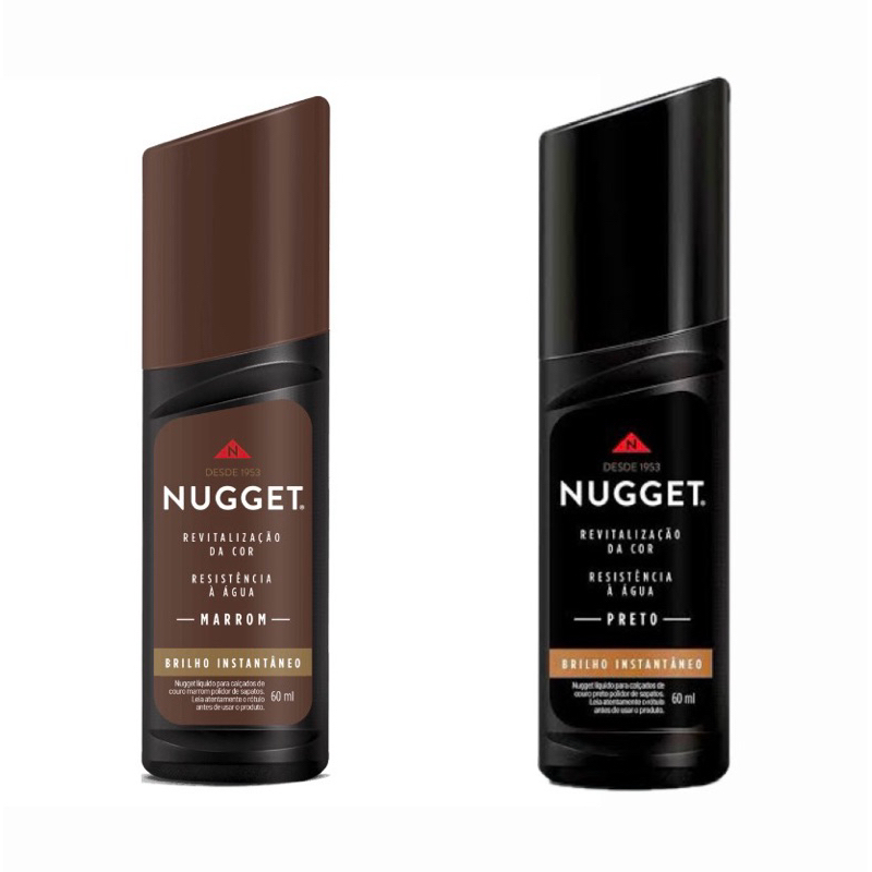 2 unidades Nugget  Polidor de Calçados Líquido1 Marrom 1 Preto (60ml) graxa