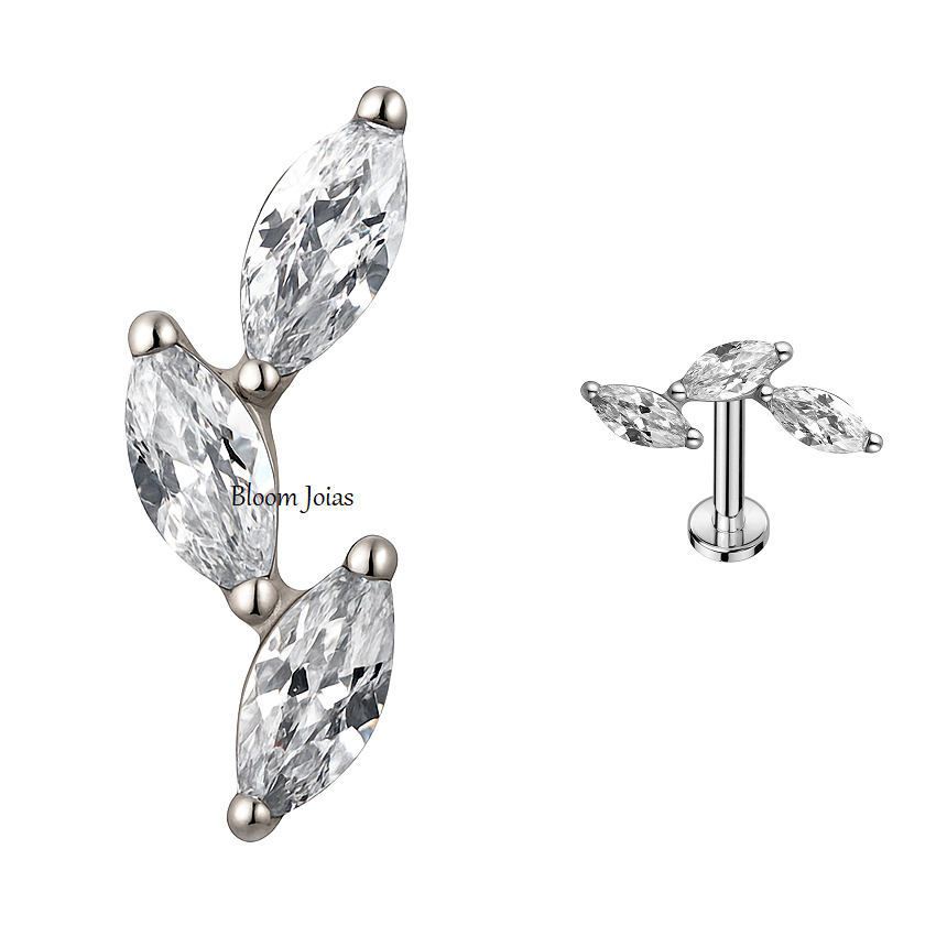 Piercing Tragus Labret Titânio G23 Cluster 3 Folhas Zircônia em Oferta na Shopee